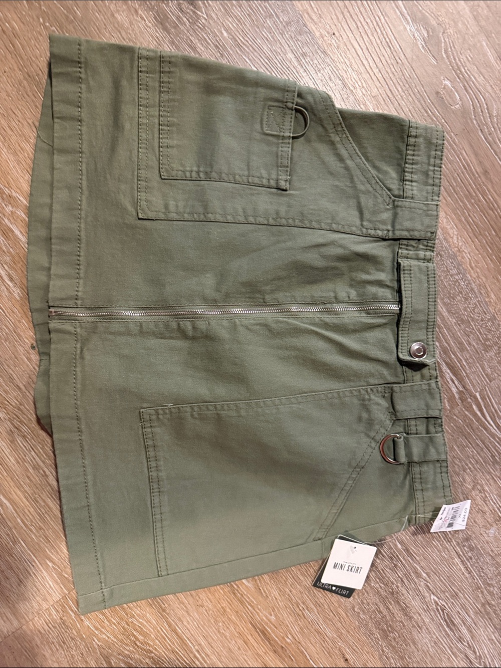 Size XL Ultra Flirt Olive Green Utility Mini Skirt